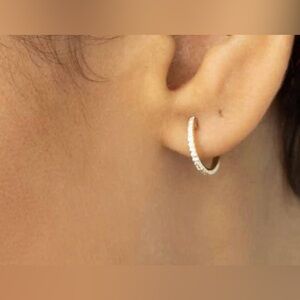 14k Yellow gold Diamonds Small Huggie Hoop Earrings